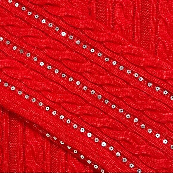 Adyson Parker Red Cable Knit Sequin Striped NWT Sweater Size Medium - Picture 5 of 13